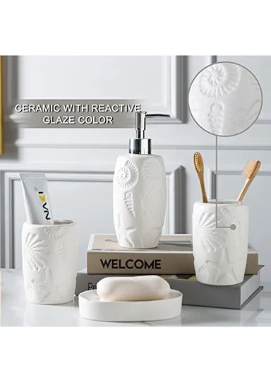 4Pcs Countertop Organizing Ceramic Bathroom Accessories Set JS185657 - Black &amp; White