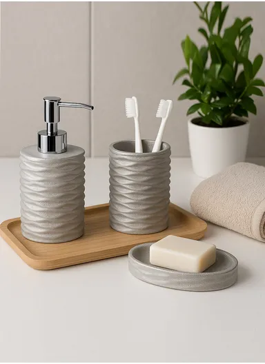 4Pcs Countertop Organizing Ceramic Bathroom Accessories Set JS185658 - Grey