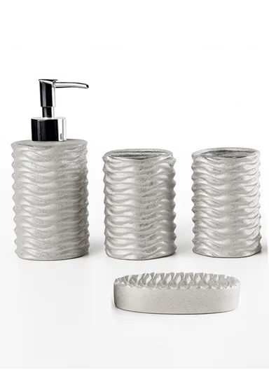 4Pcs Countertop Organizing Ceramic Bathroom Accessories Set JS185658 - Grey