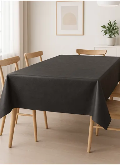 Waterproof &amp; Easy To Wash PEVA Tablecloth For Dining Table (L140 x W180)cm- Black 