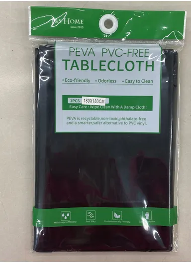 Waterproof &amp; Easy To Wash PEVA Tablecloth For Dining Table (L180 x W180)cm- Black