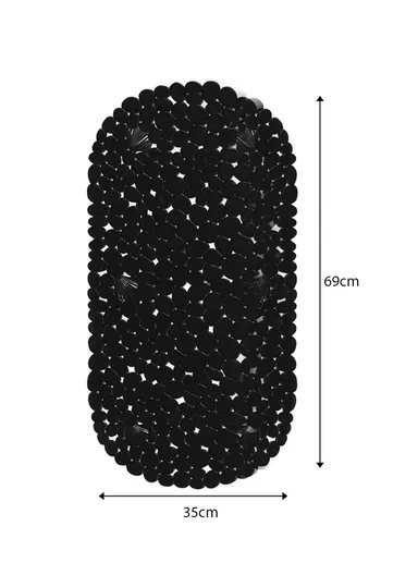 69x35cm Anti Bacterial Oval PVC Mat With Stone Pattern Design &amp; Anti Slip Suction Cups for Bathroom Floor - Black