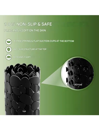 69x35cm Anti Bacterial Oval PVC Mat With Stone Pattern Design &amp; Anti Slip Suction Cups for Bathroom Floor - Black