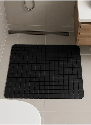 52x52cm Rubber Bath Shower Mat Anti-slip Drainage Floor Bathroom Stall Rug With Drain Hole - Black