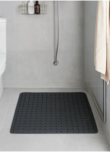 52x52cm Rubber Bath Shower Mat Anti-slip Drainage Floor Bathroom Stall Rug With Drain Hole - Black
