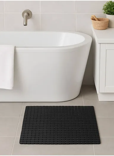 52x52cm Rubber Bath Shower Mat Anti-slip Drainage Floor Bathroom Stall Rug With Drain Hole - Black