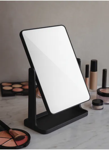 360° Rotating Rectangular Makeup Mirror with Adjustable Angle – Black