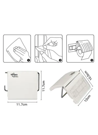 Bathroom Toilet Paper Holder, Self Adhesive Toilet Paper Roll Holder with Stainless Steel Arm &amp; Plastic Cover - Black