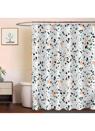 4Pcs Bathroom Set With Hooks, Shower Curtain, Toilet Rugs &amp; Bath Mat - Style 8