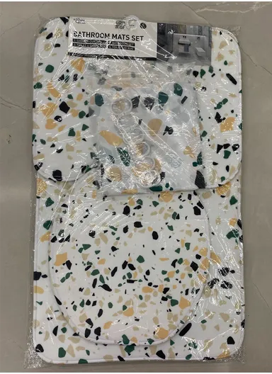 4Pcs Bathroom Set With Hooks, Shower Curtain, Toilet Rugs &amp; Bath Mat - Style 8