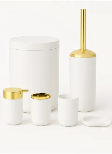 6 Pcs ABS Luxurious Bathroom Accessories Set 8034 - White