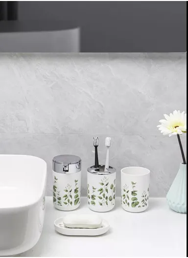 6 Pcs ABS Luxurious Bathroom Accessories Set 8034 - White