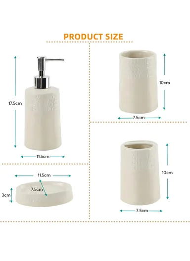 4Pcs Countertop Organizing Resin Bathroom Accessories Set JS185684 - Beige