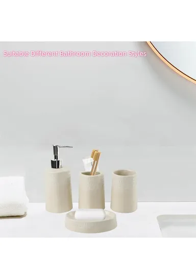 4Pcs Countertop Organizing Resin Bathroom Accessories Set JS185684 - Beige