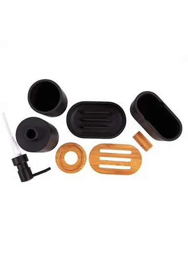 4-Pcs Resin Decorative Soap Dish, Toothbrush Holder, Soap Dispenser &amp; Cup, Bathroom Accessories Set - White