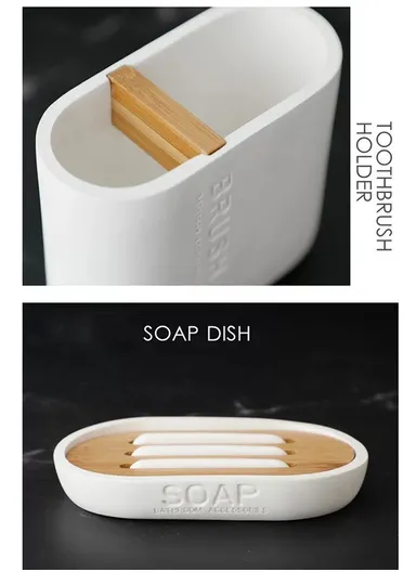 4-Pcs Resin Decorative Soap Dish, Toothbrush Holder, Soap Dispenser &amp; Cup, Bathroom Accessories Set - White