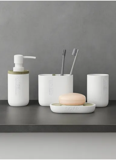4-Pcs Resin Decorative Soap Dish, Toothbrush Holder, Soap Dispenser &amp; Cup, Bathroom Accessories Set - White