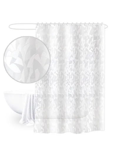 180x180cm EVA+PE 3D Leaf Pattern Shower Curtain For Bathrooms - Transparent &amp; White