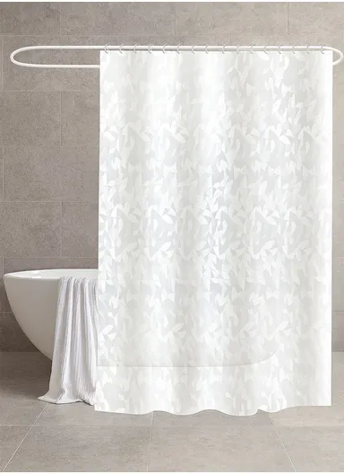 180x180cm EVA+PE 3D Leaf Pattern Shower Curtain For Bathrooms - Transparent &amp; White