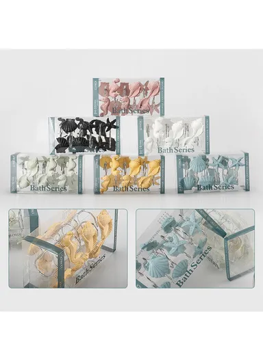 12pcs Oceanic Style Shower Curtain Hooks With Starfish, Conch &amp; Sea Shell Design - White