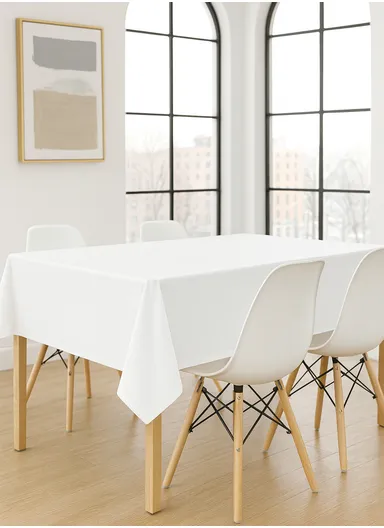 Waterproof &amp; Easy To Wash PEVA Tablecloth For Dining Table (L140 x W180)cm- White