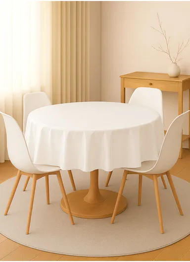 Waterproof &amp; Easy To Wash PEVA Tablecloth For Dining Table (L180 x W180)cm- White