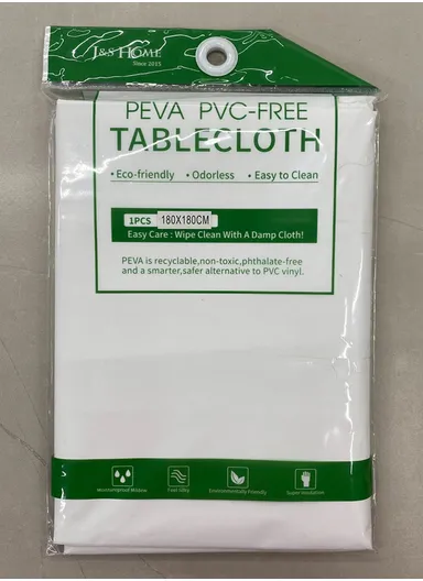 Waterproof &amp; Easy To Wash PEVA Tablecloth For Dining Table (L180 x W180)cm- White