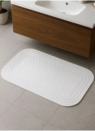 69x39cm Anti Bacterial Oval TPE Mat With Anti Slip Suction Cups for Bathroom Floor - White