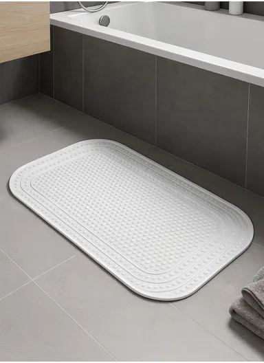 69x39cm Anti Bacterial Oval TPE Mat With Anti Slip Suction Cups for Bathroom Floor - White