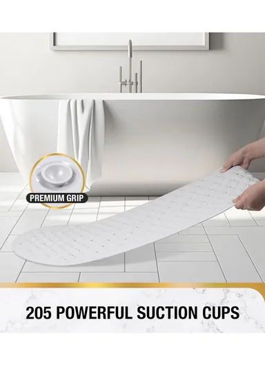 69x39cm Anti Bacterial Oval TPE Mat With Anti Slip Suction Cups for Bathroom Floor - White