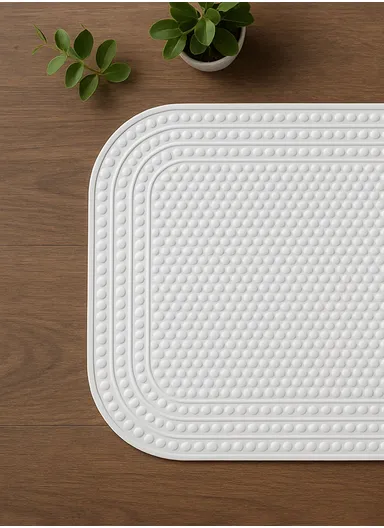 69x39cm Anti Bacterial Oval TPE Mat With Anti Slip Suction Cups for Bathroom Floor - White