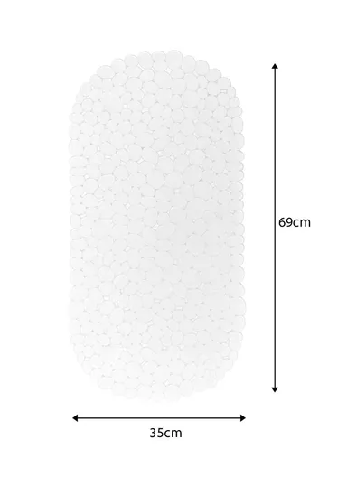 69x35cm Anti Bacterial Oval PVC Mat With Stone Pattern Design &amp; Anti Slip Suction Cups for Bathroom Floor - White