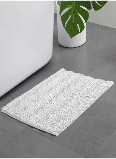 45x70 cm Chenille Bathroom Rug Mat, Thick &amp; thin, Absorbent Bath Rug Non-Slip Soft Plush Shaggy Bath Carpet Machine Wash Mats - White