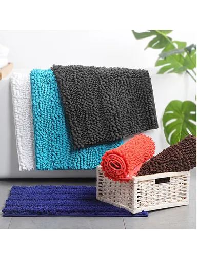 45x70 cm Chenille Bathroom Rug Mat, Thick &amp; thin, Absorbent Bath Rug Non-Slip Soft Plush Shaggy Bath Carpet Machine Wash Mats - White