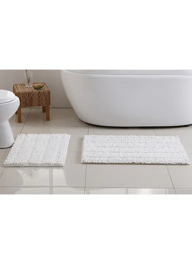 45x70 cm Chenille Bathroom Rug Mat, Thick &amp; thin, Absorbent Bath Rug Non-Slip Soft Plush Shaggy Bath Carpet Machine Wash Mats - White
