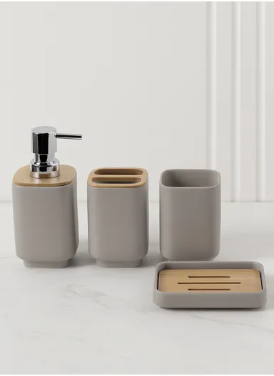 4 Pcs ABS Luxurious Bathroom Accessories Set 7002- Greige