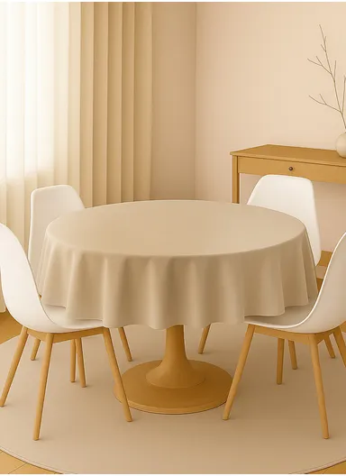 Waterproof &amp; Easy To Wash PEVA Tablecloth For Dining Table (L180 x W180)cm- Beige