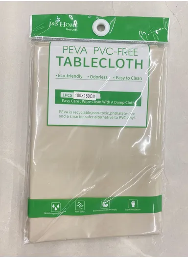 Waterproof &amp; Easy To Wash PEVA Tablecloth For Dining Table (L180 x W180)cm- Beige