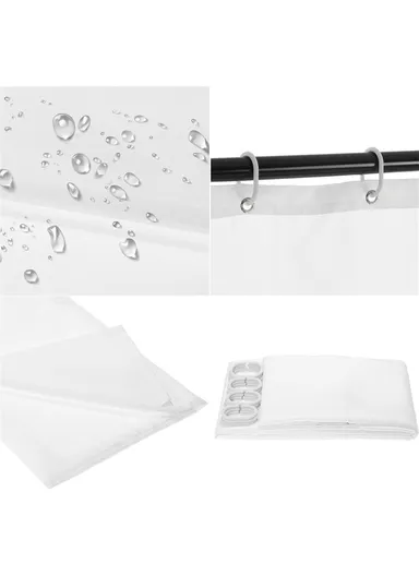 4Pcs Bathroom Set With Hooks, Shower Curtain, Toilet Rugs &amp; Bath Mat - Style 6