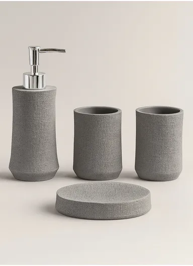 4Pcs Countertop Organizing Resin Bathroom Accessories Set - Grey