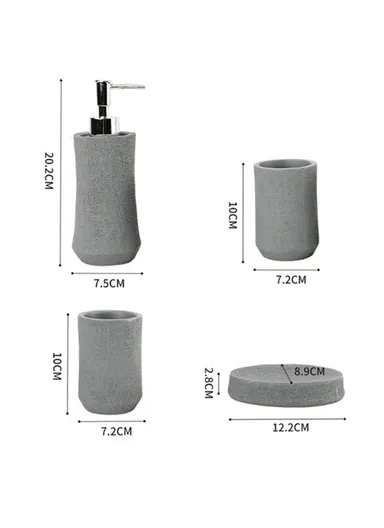 4Pcs Countertop Organizing Resin Bathroom Accessories Set - Grey