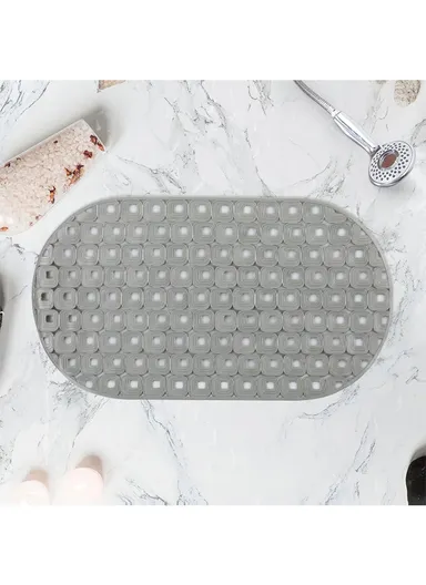 70x39cm Anti Bacterial Oval TPE Mat With Anti Slip Suction Cups for Bathroom Floor - Grey