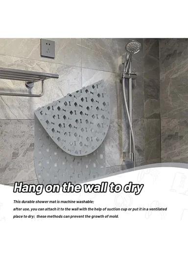 70x39cm Anti Bacterial Oval TPE Mat With Anti Slip Suction Cups for Bathroom Floor - Grey