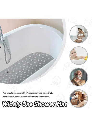 70x39cm Anti Bacterial Oval TPE Mat With Anti Slip Suction Cups for Bathroom Floor - Grey