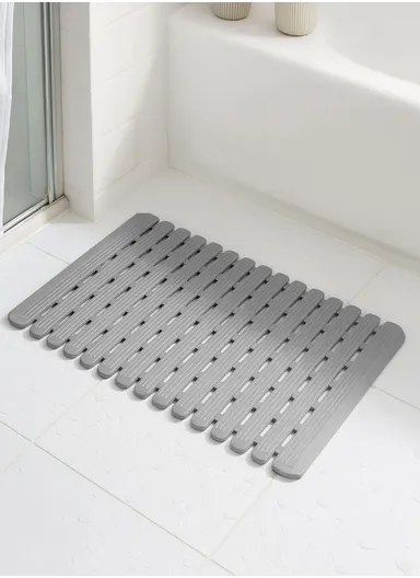 69x40cm Rubber Bath Shower Mat Anti-slip Drainage Floor Bathroom Stall Rug With Drain Hole - Grey