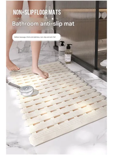 69x40cm Rubber Bath Shower Mat Anti-slip Drainage Floor Bathroom Stall Rug With Drain Hole - Grey