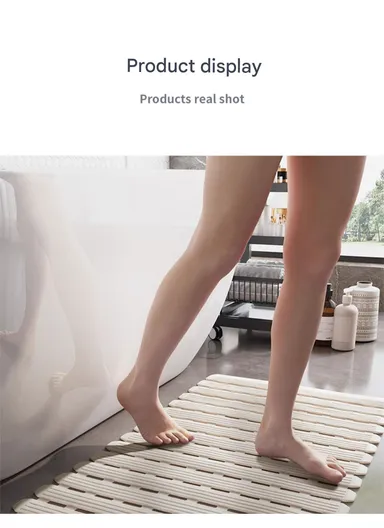 69x40cm Rubber Bath Shower Mat Anti-slip Drainage Floor Bathroom Stall Rug With Drain Hole - Grey