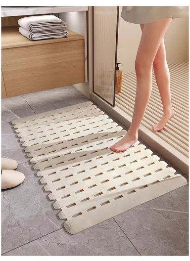 69x40cm Rubber Bath Shower Mat Anti-slip Drainage Floor Bathroom Stall Rug With Drain Hole - Grey