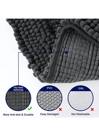 45x70 cm Chenille Bathroom Rug Mat, Thick &amp; thin, Absorbent Bath Rug Non-Slip Soft Plush Shaggy Bath Carpet Machine Wash Mats - Gray
