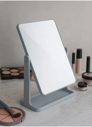 360° Rotating Rectangular Makeup Mirror with Adjustable Angle – Grey